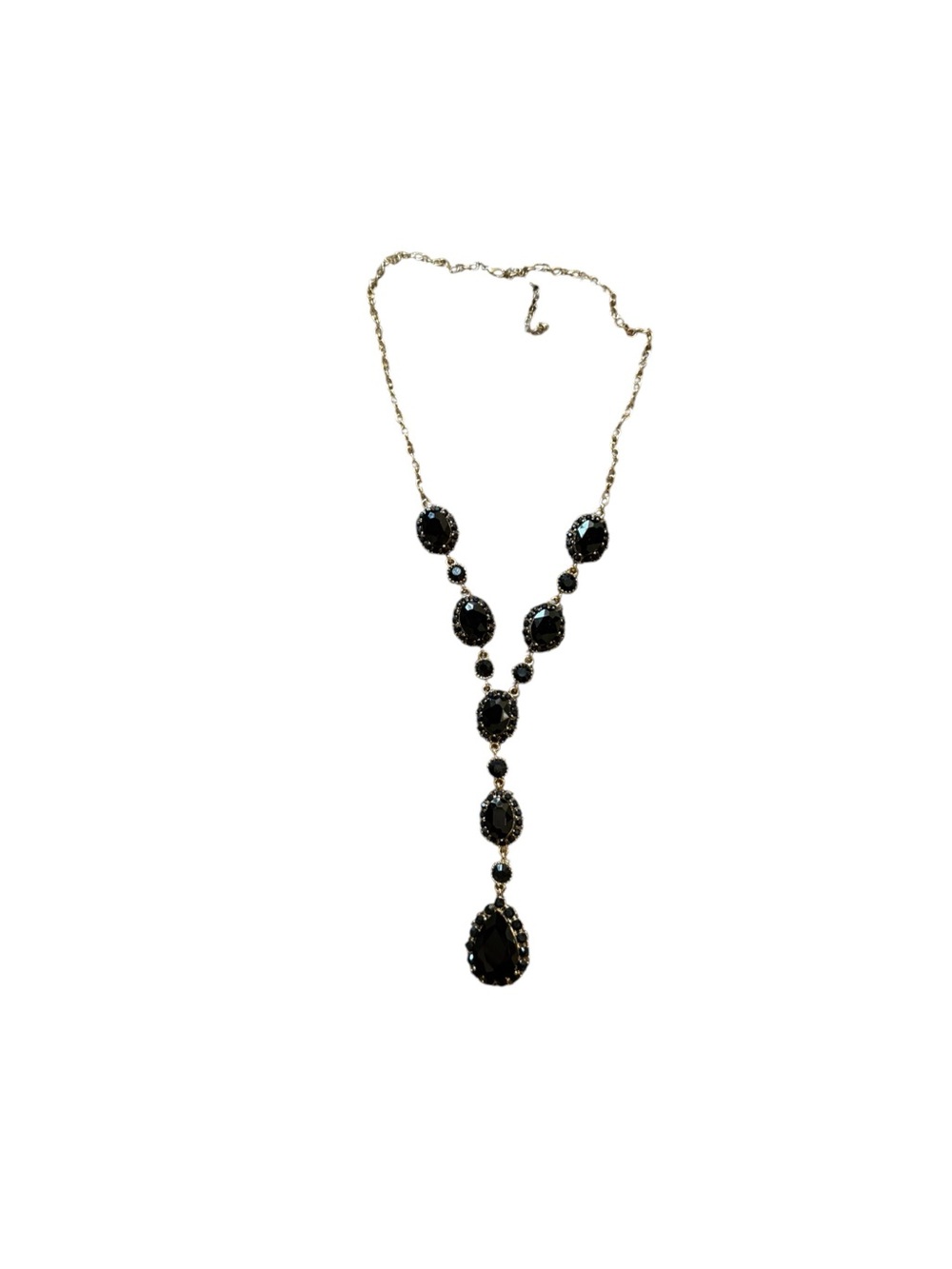 Black Gem Teardrop Y-Necklace